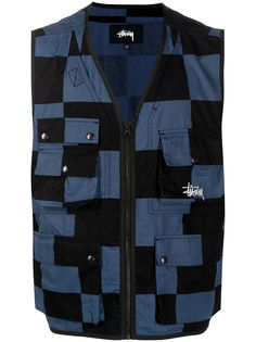 Stussy checked utility vest