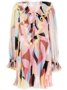Self-Portrait Pastel Geo pleated mini dress