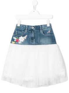 Monnalisa юбка с цветочной вышивкой