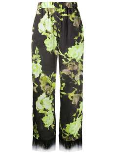 MSGM брюки с цветочным узором и бахромой