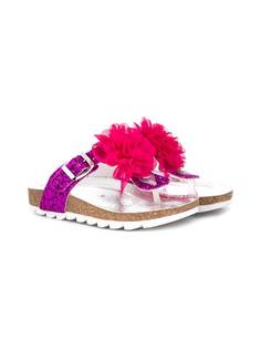 Monnalisa шлепанцы с блестками и цветочным декором