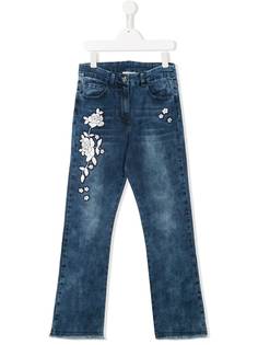 Monnalisa джинсы с вышивкой и бахромой