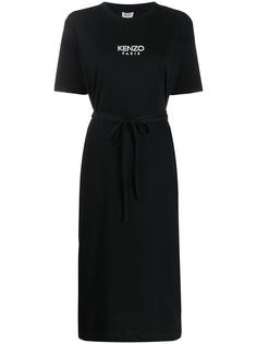 Kenzo платье с поясом на завязке и логотипом