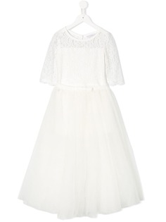 Monnalisa расклешенное платье с кружевной вышивкой