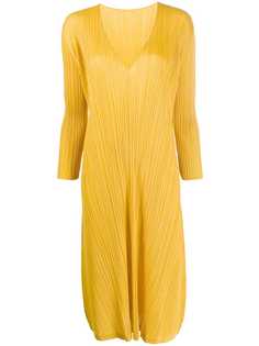 Pleats Please Issey Miyake плиссированное платье с V-образным вырезом