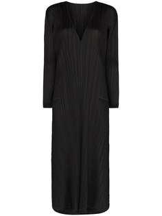 Pleats Please Issey Miyake плиссированное платье миди с V-образным вырезом