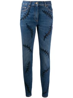 Moschino джинсы скинни средней посадки с вышивкой