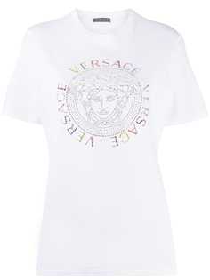 Versace футболка с логотипом и декором Medusa