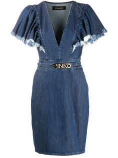 Pinko джинсовое платье с бахромой на рукавах
