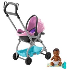 Пупс Barbie Скиппер Игра с малышом с сиреневой коляской, 7 см, FXG95