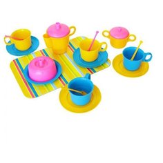 Набор посуды Пластмастер Чаепитие 22016 желтый/синий/розовый