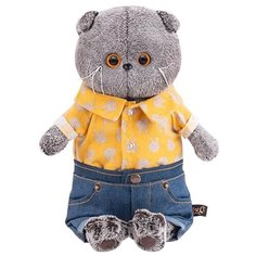 Мягкая игрушка Basik&Co Кот Басик в джинсовых шортах и желтой рубашке 19 см
