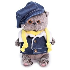 Мягкая игрушка Basik&Co Кот Басик baby в джинсовом жилете 20 см