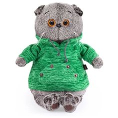 Мягкая игрушка Basik&Co Кот Басик в зеленой толстовке с карманом-кенгуру 30 см