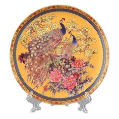 Elan gallery Тарелка декоративная Павлин золотой 18 см оранжевый