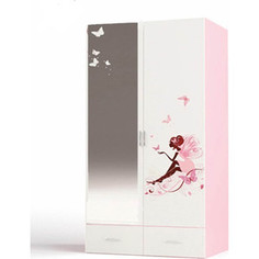 Шкаф 2-х дверный ABC-KING Фея с зеркалом с Феей розовый