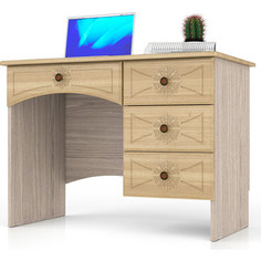 Стол письменный однотумбовый с 4 ящиками Мебельный двор Онега лён МД-1-06 лён/ясень шимо светлый