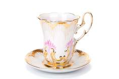 Бокал с блюдцем, чайная пара Дулево, Рельефный Солнечный, 500 мл., фарфор