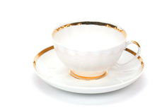 Чашка чайная с блюдцем Дулево, Белый лебедь Московский с лентой, 275мл.,фарфор