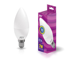 Лампочка светодиодная LED, свеча Е14 7W 2700K теплый свет REV