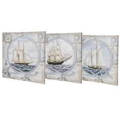 Комплект постеров на раме 3 шт "Три корабля" 60х60 см х3, Винил, Дерево Seashop