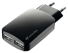 Сетевое зарядное устройство Cellular Line 2 USB 3,1A Black