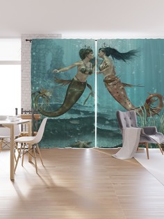 Шторы под лён «Две русалки под водой», серия Oxford DeLux, 340х265 см Joy Arty