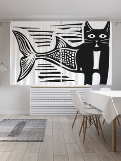 Шторы под лён «Кот русалка», серия Oxford DeLux, 290х180 см Joy Arty