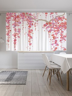 Шторы под лён «Ветки в цветах», серия Oxford DeLux, 290х180 см Joy Arty