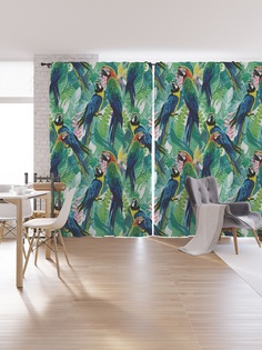 Шторы под лён «Яркие попугаи», серия Oxford DeLux, 340х265 см Joy Arty