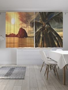 Шторы под лён «Пляж при закате», серия Oxford DeLux, 290х180 см Joy Arty