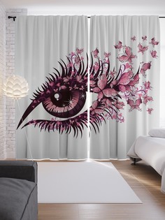 Шторы с фотопечатью "Ресницы с бабочками" из сатена, 290х265 см Joy Arty