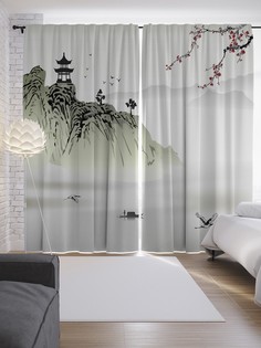 Шторы с фотопечатью "Японская культура в горах" из сатена, 290х265 см Joy Arty