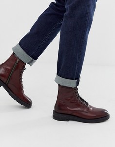 Бордовые кожаные ботинки на шнуровке Walk London-Красный