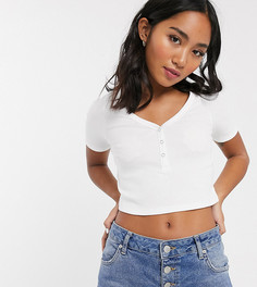 Белая футболка с V-образным вырезом и планкой на кнопках ASOS DESIGN Petite-Белый