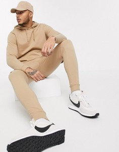 Бежевый спортивный костюм с худи и джоггерами скинни ASOS DESIGN