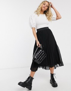 Черная плиссированная юбка миди с эластичным поясом Bershka-Черный