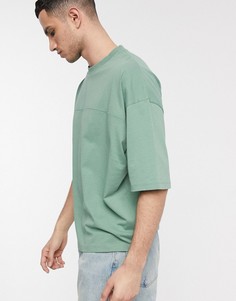 Зеленая футболка в стиле oversized со вставками ASOS DESIGN-Бежевый