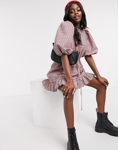 Свободное платье мини в клетку с затягивающимся шнурком на талии ASOS DESIGN-Мульти