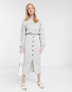 Серая юбка миди в рубчик с роговыми пуговицами ASOS DESIGN-Серый