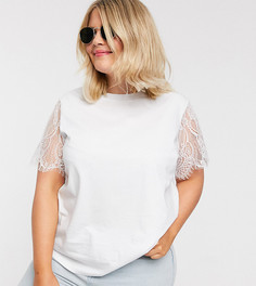 Футболка с кружевными рукавами ASOS DESIGN Curve-Белый