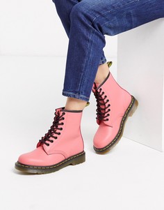 Высокие кожаные ботинки розового цвета Dr Martens 1460-Розовый