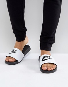 Черные шлепанцы с белым ремешком Nike Benassi JDI-Белый