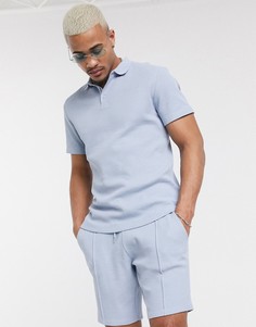 Поло синего цвета от комплекта из плотного вафельного трикотажа ASOS DESIGN-Синий