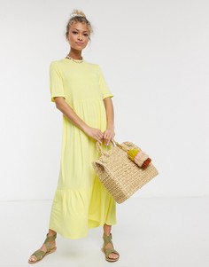 Ярусное свободное платье-футболка лимонного цвета ASOS DESIGN-Желтый