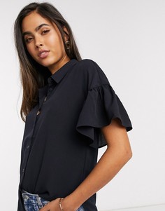Рубашка из крепа с оборками на рукавах French Connection-Синий