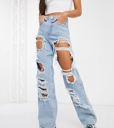 Светлые широкие рваные джинсы в винтажном стиле с завышенной талией ASOS DESIGN Tall-Синий
