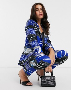 Пиджак с принтом "зебра" от комплекта Liquorish-Синий