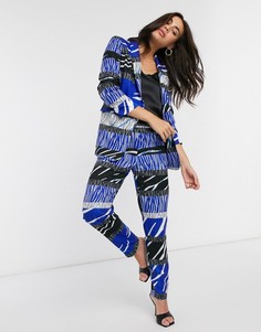 Брюки-сигареты с принтом "зебра" от комплекта Liquorish-Синий