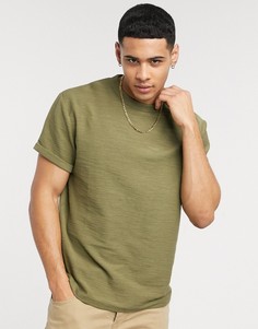 Свободная футболка с отворотами на рукавах из плотной меланжевой ткани ASOS DESIGN-Зеленый